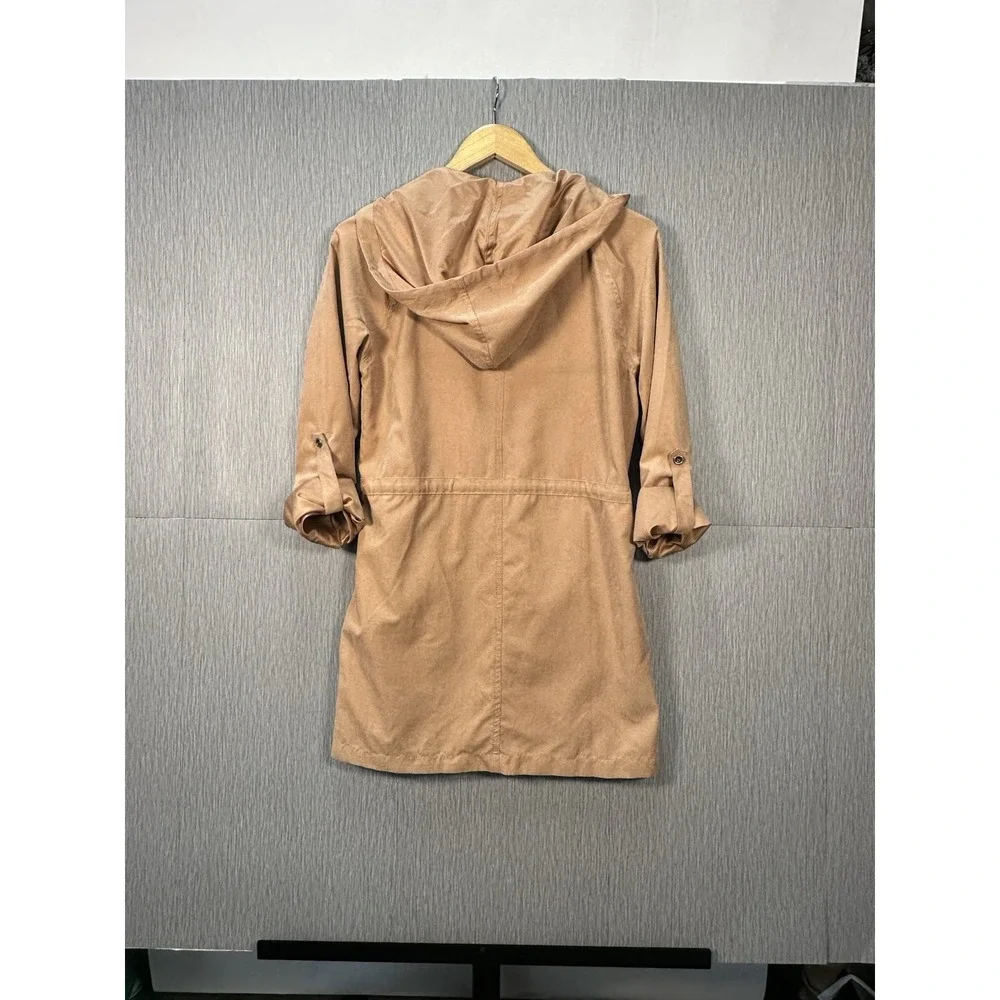 Be‎ Cool Utility Jacket Hood & Open Front Faux Suede Coat Adj Sleeves Size Small
